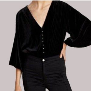 Zara Black Velvet Bodysuit with Pearl Buttons